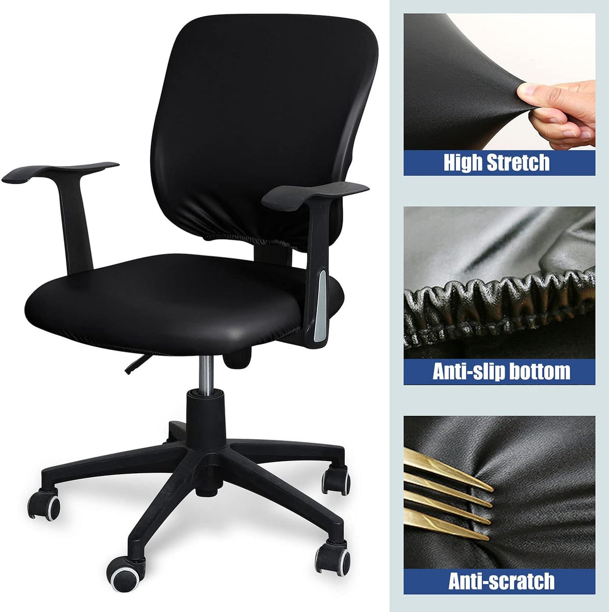 CaCaCaCook Lot De 2 Housses De Chaise De Bureau Universelles Bleues - Amovibles, Extensibles Et Résistantes
