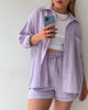 🌞Grande vente d'été 40% de réduction-chemise deux pièces à manches longues et short à cordon de serrage (sans Bandeau)